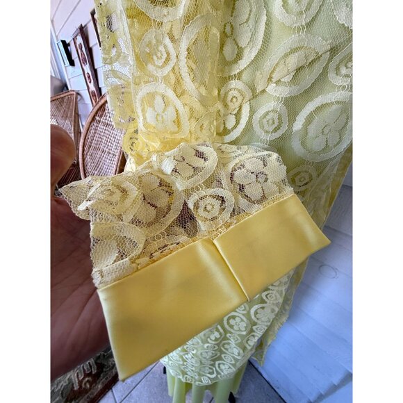 Vintage 60's yellow Maxi Dress Match Lace Jacket /Bow Size XS - Picture 13 of 16
